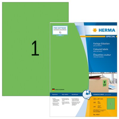 Herma Etiketten permanent haftend 210 x 297 mm grün 100 Bl 100 Etik. LaserInkCopy