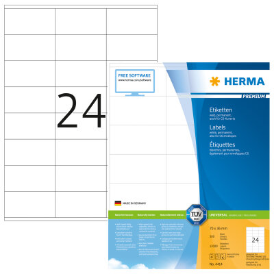 Herma Etiketten permanent haftend 70 x 36 mm weiss PREMIUM 500 Bl 2000 Etik. LaserInkCopy