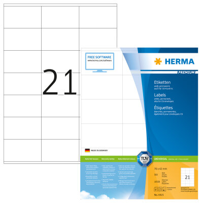 Herma Etiketten permanent haftend 70 x 42 mm weiss PREMIUM 500 Bl 10500 Etik. LaserInkCopy