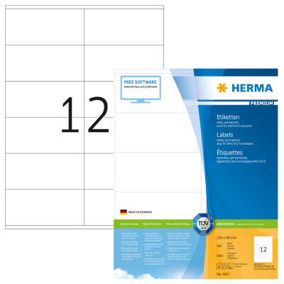 Herma Etiketten permanent haftend 105 x 48 mm weiss PREMIUM 500 Bl 6000 Etik. LaserInkCopy