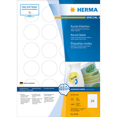 Herma Etiketten ablösbar Ø 40 mm weiss 100 Bl 2400 Etik. LaserInkCopy