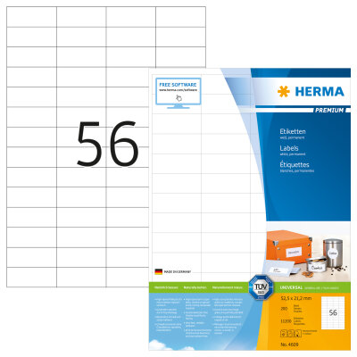 Herma Etiketten permanent haftend 52,5 x 21,2 mm weiss PREMIUM 200 Bl 1200 Etik. LaserInkCopy