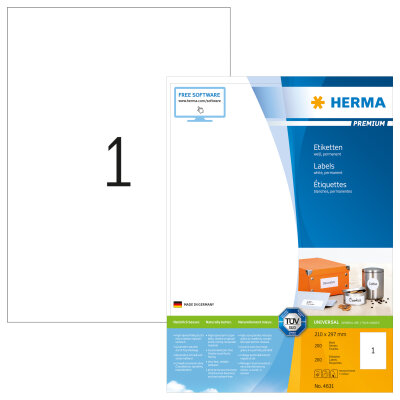 Herma Etiketten permanent haftend 210 x 297 mm weiss PREMIUM 200 Bl 2000 Etik. LaserInkCopy