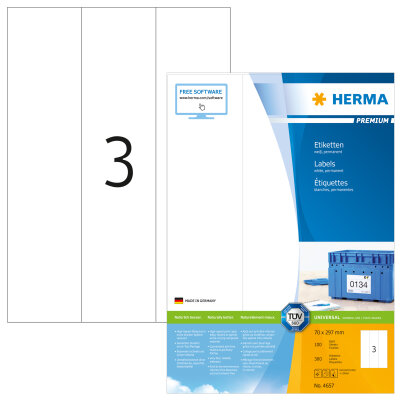 Herma Etiketten permanent haftend 70 x 297 mm weiss PREMIUM 100 Bl 300 Etik. LaserInkCopy