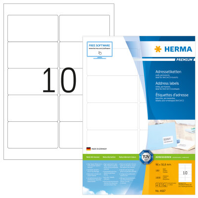 Herma Etiketten für Adressen permanent haftend 96 x 50,8 mm weiss PREMIUM 100 Bl 1000 Etik. LaserInkCopy