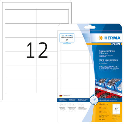 Herma Etiketten stark haftend 96,5 x 42,3 mm Folie weiss strapazierfähig 25 Bl 300 Etik. LaserCopy