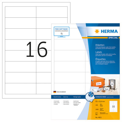 Herma Etiketten permanent haftend 97 x 33,8 mm weiss 100 Bl 1600 Etik. Inkjet