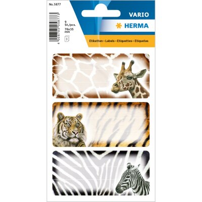 Herma Schuletiketten 76 x 35 mm Afrika Tiere 3 Bl 9 Etik.