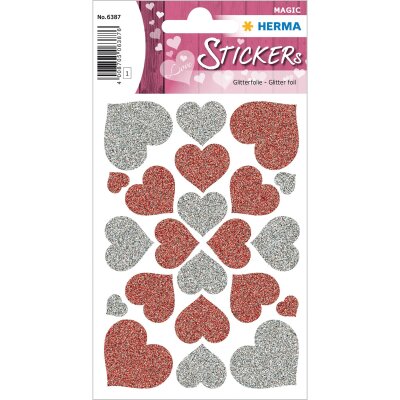 Herma Sticker MAGIC Love Herzen rot und silber glittery 1 Bl