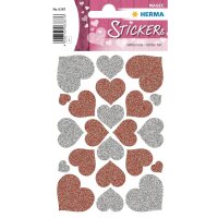 Herma MAGIC Sticker HERZEN ROT & SILBER, GLITTERY