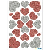 Herma Sticker MAGIC Love Herzen rot und silber glittery 1 Bl