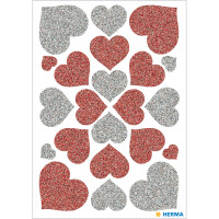 Herma Sticker MAGIC Love Herzen rot und silber glittery 1 Bl