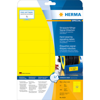 Herma Signal-Etiketten stark haftend wetterfest 99,1 x 42,3 mm Folie gelb 25 Bl 300 Etik. LaserCopy