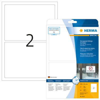 Herma Etiketten stark haftend 190 x 135 mm Folie weiss strapazierfähig 25 Bl 50 Etik. LaserCopy