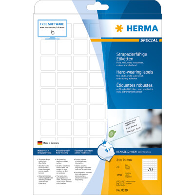 Herma Etiketten stark haftend 24 x 24 mm Folie weiss strapazierfähig 25 Bl 1750 Etik. LaserCopy