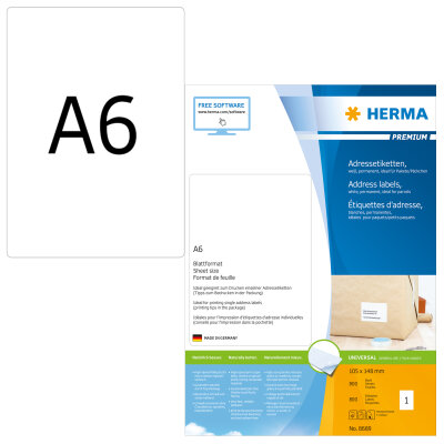 Herma Etiketten für Adressen permanent haftend 105 x 148 mm weiss 800 Bl 800 Etik. LaserInkCopy