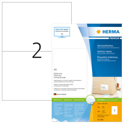 Herma Etiketten für Adressen permanent haftend 148 x 105 mm weiss 400 Bl 800 Etik. LaserInkCopy