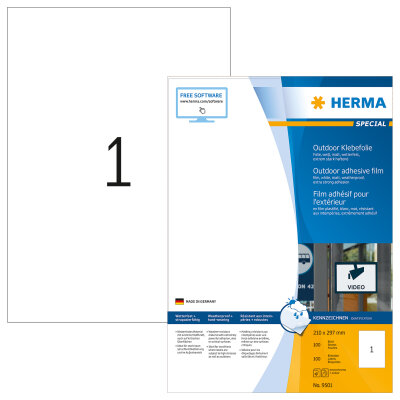 Herma Etiketten für Outdoor stark haftend 210 x 297 mm weiss Folie wetterfest 50 Bl 50 Etik. LaserCopy