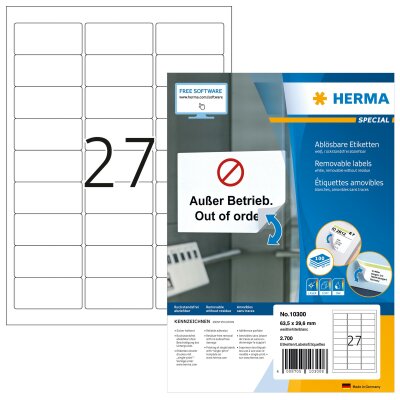 Herma ABLÖSBARE ETIKETTEN A4 100 63,5x29,6