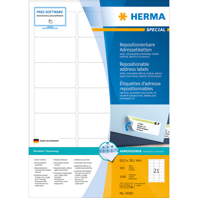 Herma Etiketten für Adressen ablösbar 63,5 x 38,1 mm weiss 100 Bl 2100 Etik. LaserInkCopy