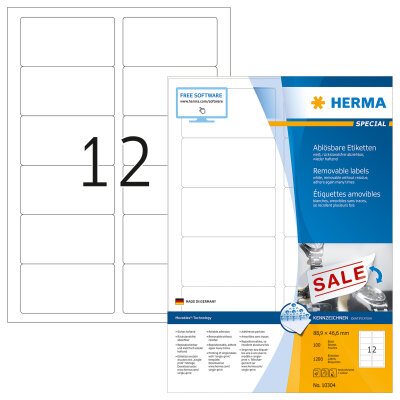 Herma Etiketten ablösbar 88,9 x 46,6 mm weiss 100 Bl 1200 Etik. LaserInkCopy