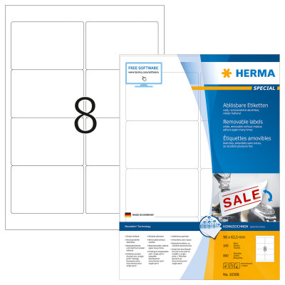 Herma Etiketten ablösbar 96 x 63,5 mm weiss 100 Bl 800 Etik. LaserInkCopy