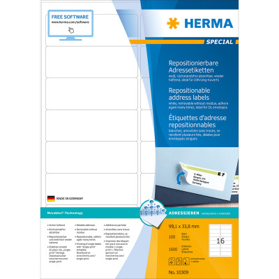 Herma Etiketten für Adressen ablösbar 99,1 x 33,8 mm weiss 100 Bl 1600 Etik. LaserInkCopy