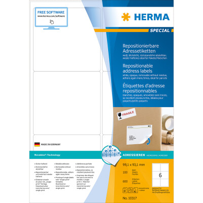 Herma Etiketten für Adressen ablösbar 99,1 x 93,1 mm weiss 100 Bl 600 Etik. LaserInkCopy