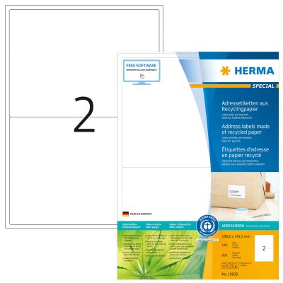 Herma Etiketten aus Recyclingpapier A4, 199,6 x 143,5 mm, weiß, permanent haftend