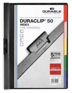Durable Klemm-Mappe DURACLIP Index sw A4 für 50Blatt m Reg tr Deckbl