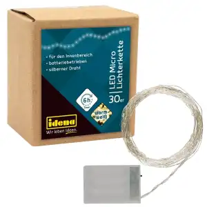 Micro Lichterkette 30 LED, warmweiß,6h-Timer320 cm - silberner Draht,