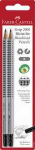 Faber Castell Bleistift Grip 2001 B silber 2er mit Radierer