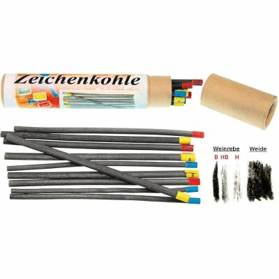 KOH Zeichenkohle Natur  Weinrebe, Schwarz / Gradation  B, HB, H   im 10er Pack