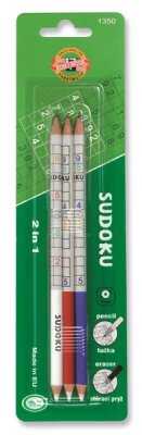 KOH Sudoku- Bleistifte mit Radiergummi - Gradation 2 B - 3er Set, im Blister