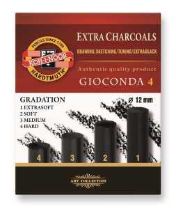 KOH Zeichenkohle Reißkohle ex Härtegrad 1 schwarz 4er