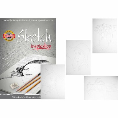 KOH Sketchblock A4 Skizzenblock - 20 Blatt mit vorgedruckten Motiven , 110 g/m²