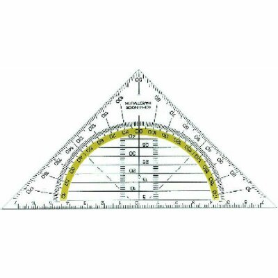 KOH Geo- Dreieck 45° transparent mit gelber Skala - 14 cm Lineal / 180° Winkelmesser