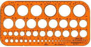Standardgraph Kreisschablone, 45 Kreise 1-36 mm, 4 Eckradien, Tuschefacette