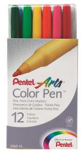 Pentel Faserschreiber Colour Pen 0,6mm Set 12 Farben sortiert