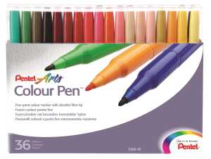 Pentel Faserschreiber Colour Pen 0,6mm Set 36 Farben sortiert