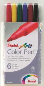Pentel Faserschreiber Colour Pen 0,6mm Set 6 Farben sortiert