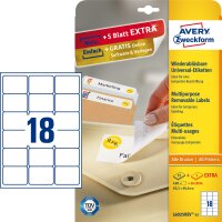 Zweckform L6025REV-25 Universal-Etiketten, 63,5 x 46,6 mm, 30 Bogen/540 Etiketten, weiß