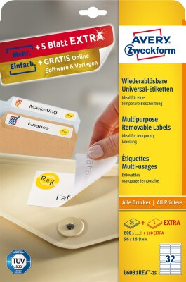 Zweckform L6031REV-25 Universal-Etiketten, 96 x 16,9 mm, 30 Bogen/960 Etiketten, weiß