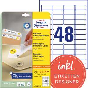 Wiederablösbare Etiketten, 45,7x21,2mm weiß 25 Blatt + 5 Blatt Gratis