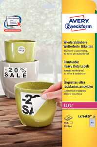 Zweckform L4716REV-20 we Folienetiketten Ø30mm weiß