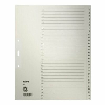 LEITZ 1231 Zahlenregister - 1-31 Papier A4 Überbreite 31 Blatt grau