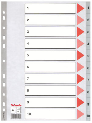 LEITZ Register A4 1-10 grau PP FolieDeckblatt aus Kartonmit folien