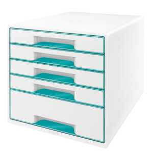 LEITZ Schubladenbox WOW CUBE eisblau metallic 52142051 5 Schubladen