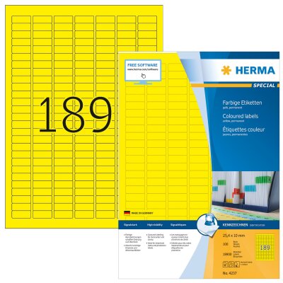 Herma Etiketten permanent haftend 25,4 x 10 mm gelb 100 Bl 18900 Etik. LaserInkCopy