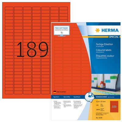 Herma Etiketten permanent haftend 25,4 x 10 mm rot 100 Bl 18900 Etik. LaserInkCopy